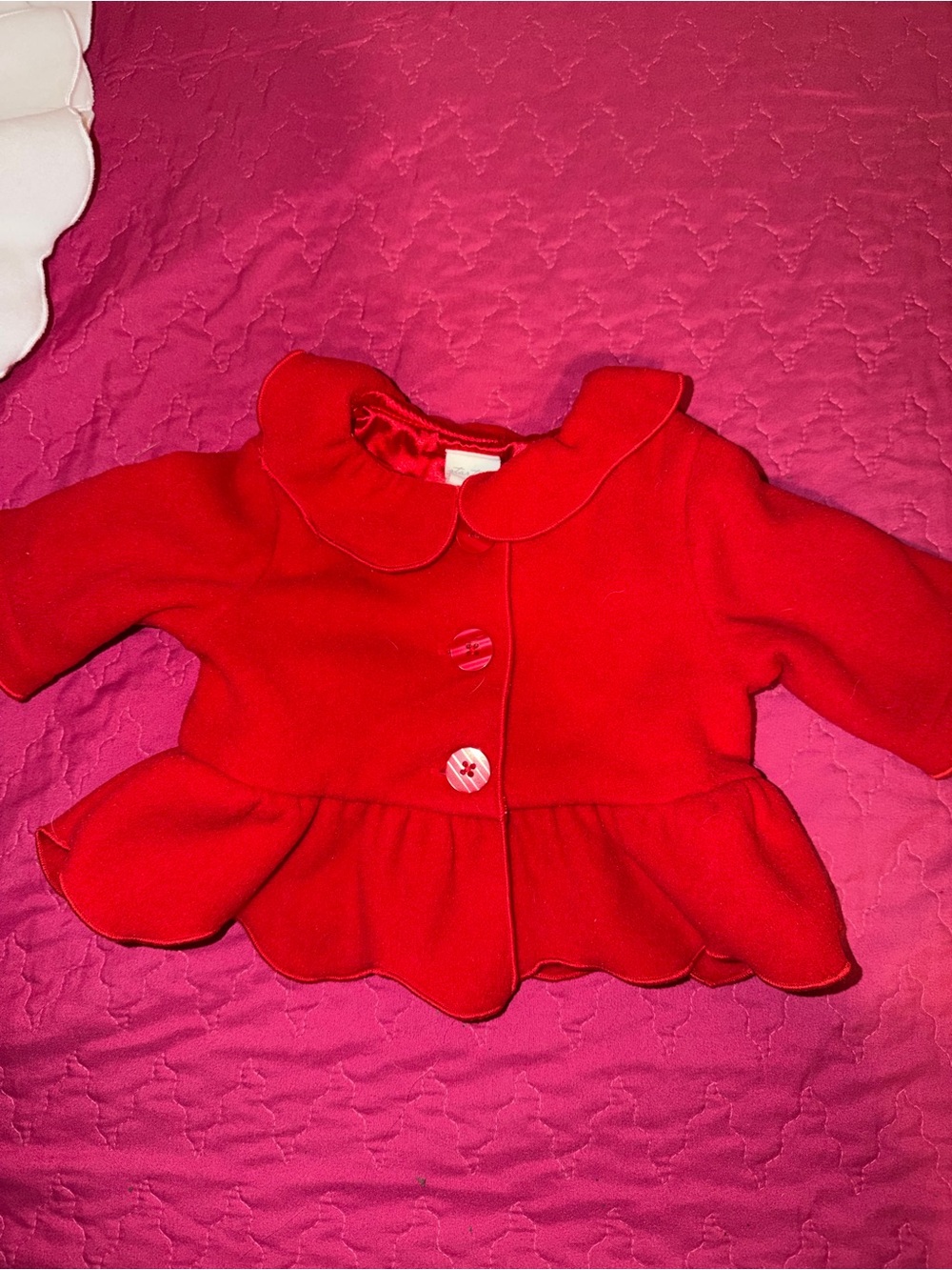 Girls' Red Peplum Pea Coat with Peter Pan Collar